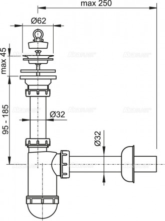 Alcaplast A411 сифон для раковины 32 мм, с нержавеющей peшeткой 63 м