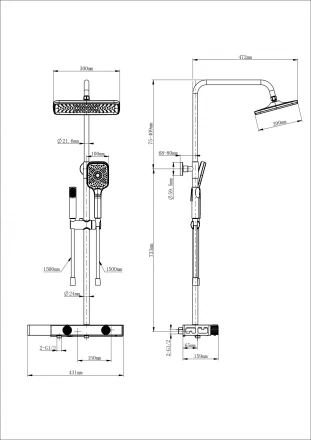 Wonzon &amp; Woghand Shelf WW-B4161-MB Душевая система с термостатом черный матовый