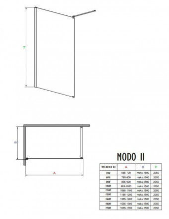 Radaway Modo II душевое ограждение walk-in 80 см