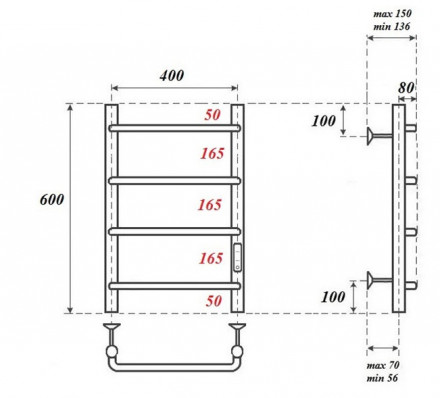 POINT PN08846 П4 400x600 полотенцесушитель электрический диммер справа