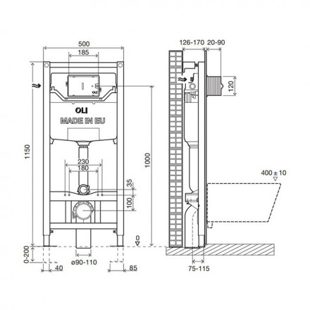 Oli 120 Plus Fast Fit 177306 инсталляция для подвесного унитаза