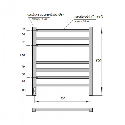 POINT Веста PN70756BR П7 Полотенцесушитель электрический 500x600 диммер слева
