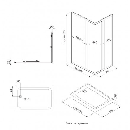 Triton Вента-Блэк 120*80 Душевое ограждение
