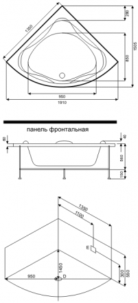 BAS Риола 135x135 Акриловая ванна без гидромассажа