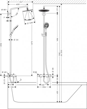 Hansgrohe Raindance Select 240 ShowerPipe 27117000 Душевая стойка с поворотным держателем
