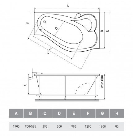 Relisan Isabella 170x90 R акриловая ванна