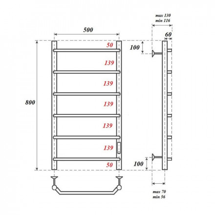 POINT PN06858 П6 500x800 полотенцесушитель электрический диммер справа