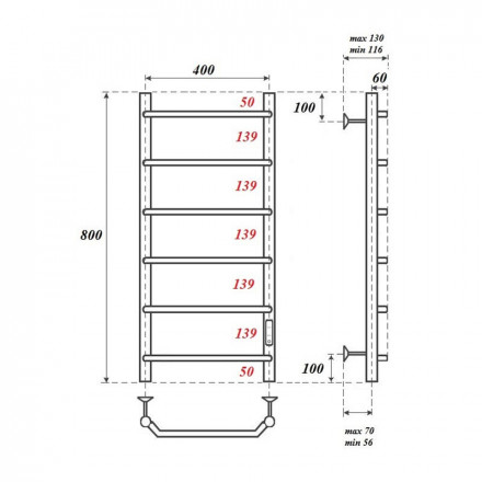POINT PN06848 П6 400x800 полотенцесушитель электрический диммер справа