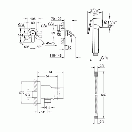 Grohe BauCurve 123072 комплект гигиенического душа