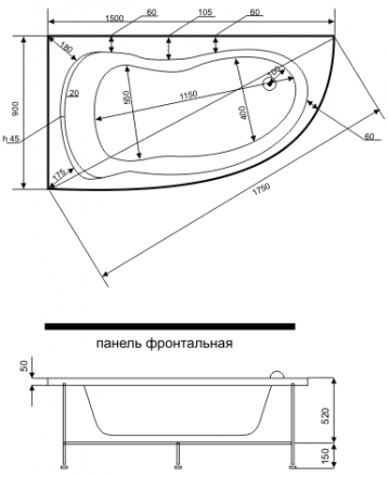 BAS Алегра 150x90 Акриловая ванна правая без гидромассажа
