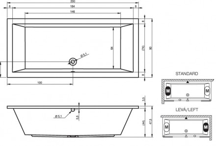 Riho Lusso 200x90 без гидромассажа акриловая ванна