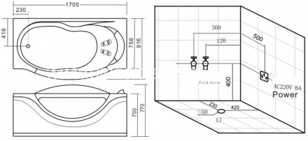 Gemy G9072 K Акриловая ванна 170x92 левая