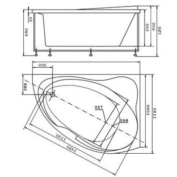 Aquatek Альтаир 160x120 Акриловая ванна с гидромассажем правая
