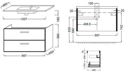 Jacob Delafon Ola EB392-NR тумба под раковину 100 темный дуб
