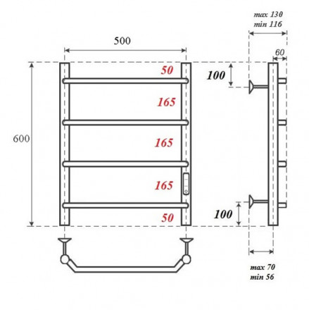 POINT PN06856 П4 500x600 полотенцесушитель электрический диммер справа