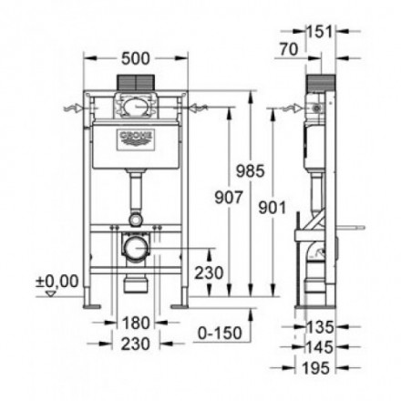 Grohe Rapid SL 38586001 Инсталляция для подвесного унитаза усиленная