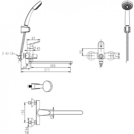 Bravat Drop F64898C-LB/D244C Смеситель для ванны