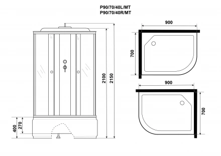 Niagara P90/70/40L/MT 90x70 душевая кабина