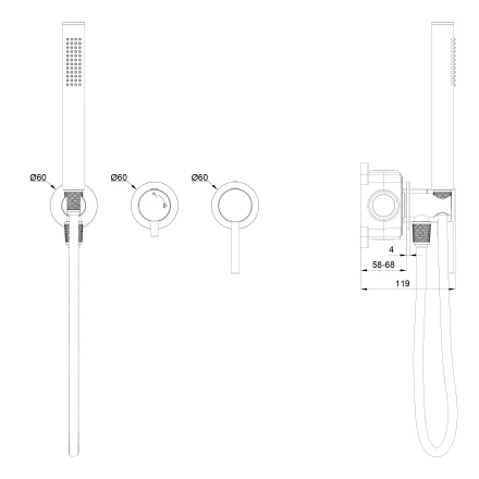 Wonzon &amp; Woghand Stick WW-838017-CR Смеситель для душевой системы встраиваемый черный матовый
