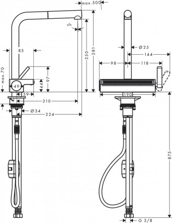 Hansgrohe Aquno Select M81 250 73836000 смеситель для кухни с выдвижным душем