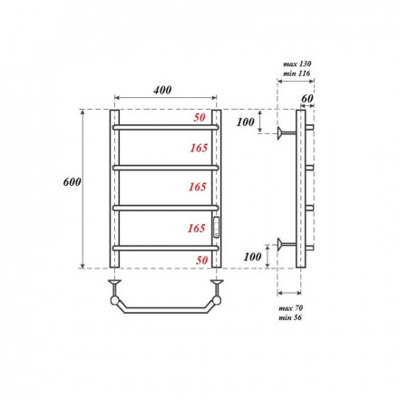 POINT PN06846 П4 400x600 полотенцесушитель электрический диммер справа