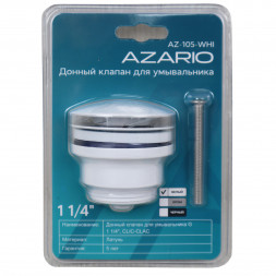 AZARIO AZ-105-WHI Донный клапан для раковины, CLIC-CLAC, 1 1/4, латунь, белый