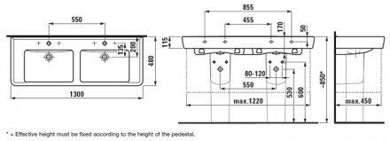 Laufen Pro 8.1496.7.000.104.1 раковина двойная 130x48 см