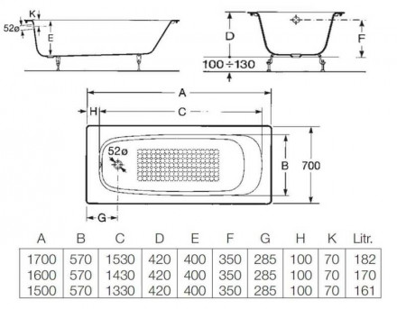 Roca Continental 170x70 Чугунная ванна с гидромассажем