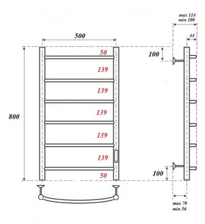 POINT PN04858 П6 500x800 полотенцесушитель электрический диммер справа