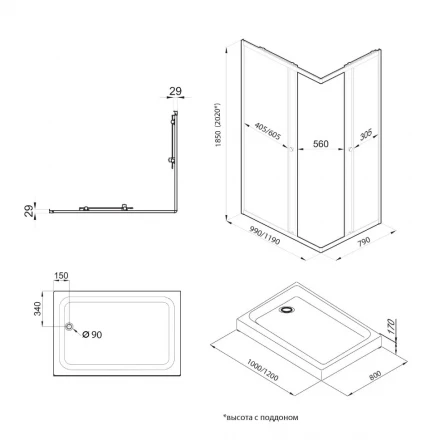 Triton Вента-Хром 100*80 Душевое ограждение