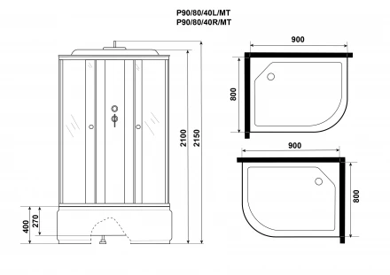 Niagara P90/80/40L/MT 90x80 душевая кабина