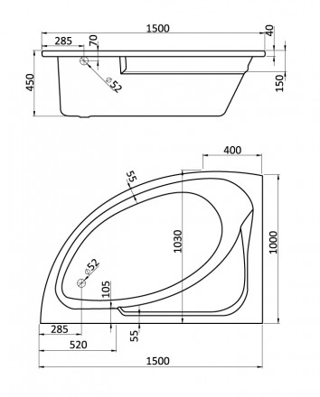 Акриловая ванна Santek Гоа 150x100 без гидромассажа (правая)