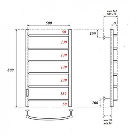 POINT PN04758 П6 500x800 полотенцесушитель электрический диммер слева