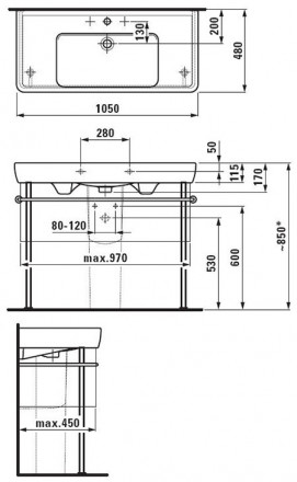 Laufen Pro 8.1395.8.000.104.1 раковина 105x48 см