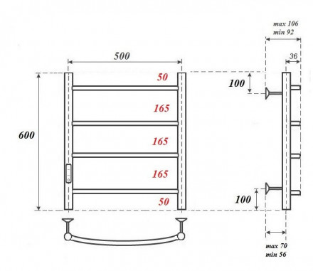 POINT PN04756 П4 500x600 полотенцесушитель электрический диммер слева