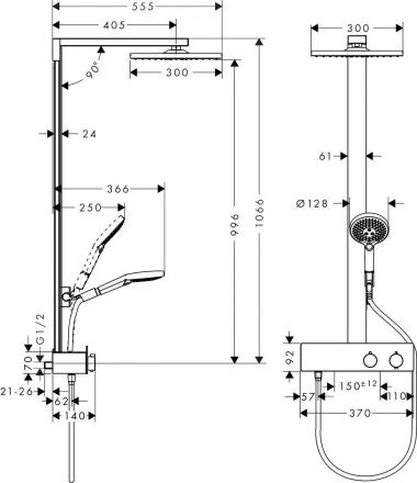 Hansgrohe 27361000 Raindance E 300 1jet Showerpipe 350 ST Душевая стойка