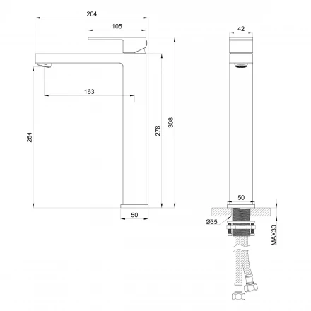 Wonzon &amp; Woghand Cube WW-88239016-MB Смеситель для раковины высокий брашированное золото