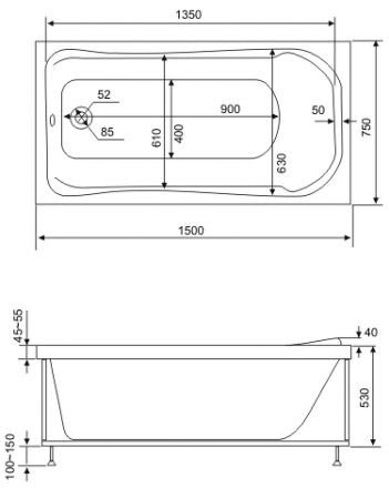 BAS Бриз 150x75 Акриловая ванна без гидромассажа