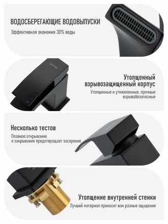 Gappo YG1007-6 Смеситель для раковины черный матовый