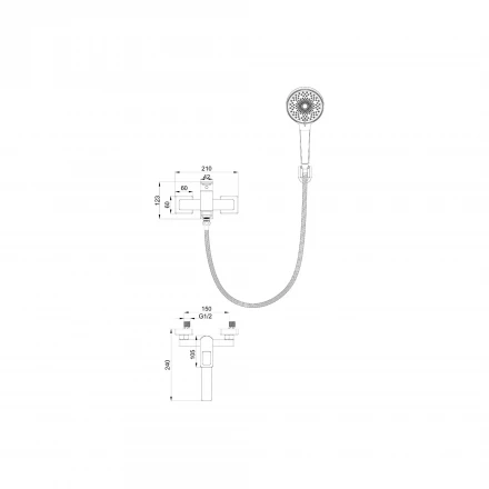 Wonzon &amp; Woghand Frame WW-88639010-CR Смеситель для ванны с душем черный матовый