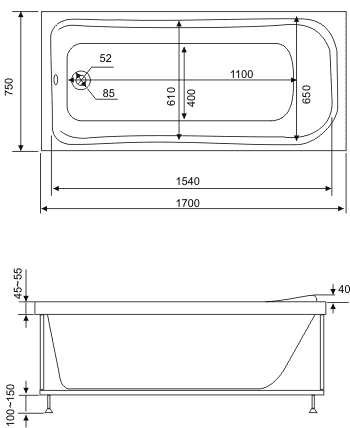 BAS Мальта 170x75 Акриловая ванна без гидромассажа