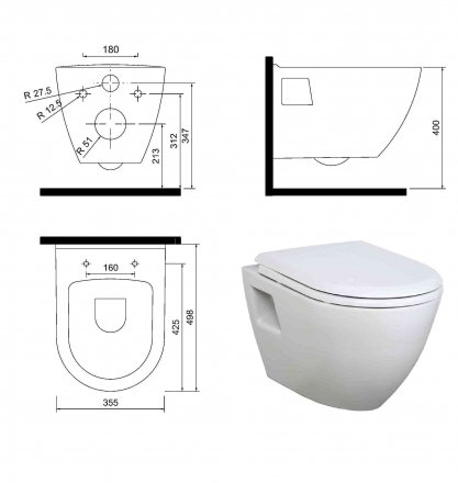Creavit TP325-11CB00E-NA00 унитаз подвесной (чаша)