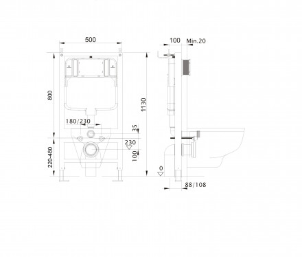 Aquatek  Sensor SE INSE-0000001.36 Инсталляция для подвесного унитаза с сенсорным управлением с панелью смыва