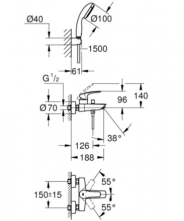Grohe Eurosmart 2021 33302003 Смеситель для ванны с душем