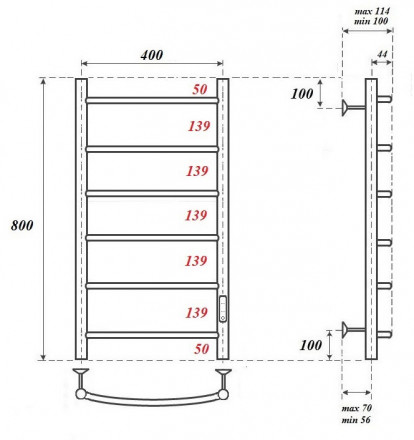 POINT PN04848 П6 400x800 полотенцесушитель электрический диммер справа