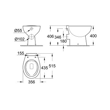 Grohe Bau Ceramic 39430000 Унитаз напольный безободковый (чаша)