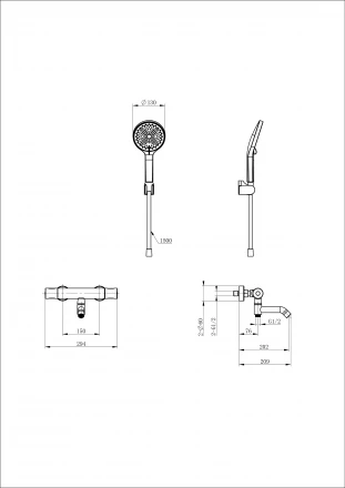 Wonzon &amp; Woghand Inn WW-B3013-A1-CR Смеситель для ванны с душем и термостатом черный матовый