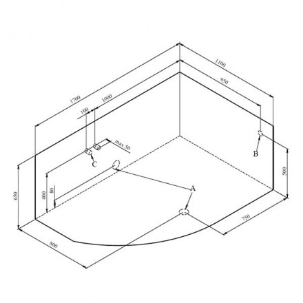 Aquanet Capri 170x110 правая акриловая ванна без гидромассажа