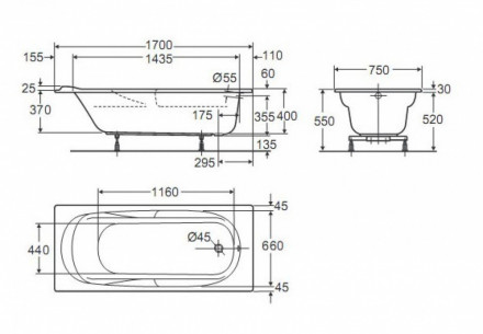 Jacob Delafon E60279RU-01 Elise прямоугольная ванна 170X75