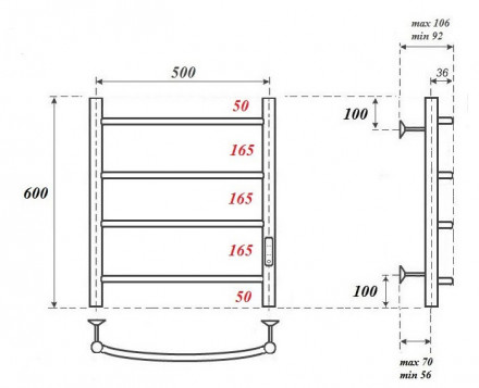 POINT PN04856 П4 500x600 полотенцесушитель электрический диммер справа
